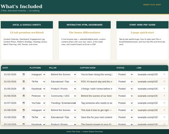 Social Media Content Calendar Spreadsheet | Post Planner Hashtag Analytics Tracker Excel Google Sheets Download