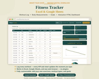 Fitness Tracker Excel & Google Sheets | Workout Log Dashboard