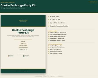 Christmas Cookie Exchange Printable | Signup Dozen Tracker Recipe Card Fillable PDF