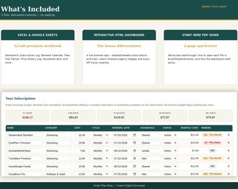 Subscription Expense Tracker Excel & Renewal Planner