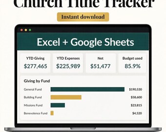 Church Tithe Tracker Spreadsheet | Giving Log Year-End Statements Excel