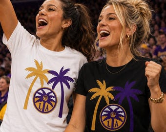Koszulka LA Sparks Palm Tree - Los Angeles - miękka, jedyna w swoim rodzaju, biała lub czarna, opcja WNBA