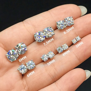 Round Cut VVS Moissanite Solitaire Stud Earrings,925 Sterling Silver Screw Backs (0.20ctw–4ctw)