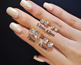 4mm 5mm 6.5mm 7.5mm Moissanite Flat Back Earring, 925 Silver, 0.6-3ctw Solitaire Screw back Earrings, Minimalist Jewelry, Gift for Her