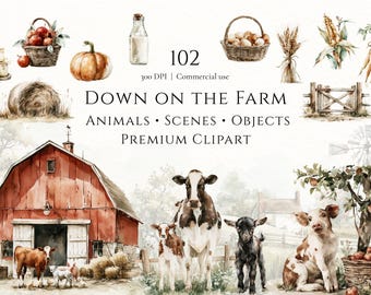 Watercolor Farm Animals Clipart Farm Clipart Bundle Farm Animal PNG Farm Scene Clipart Vintage Farm Clipart Commercial Use PNG