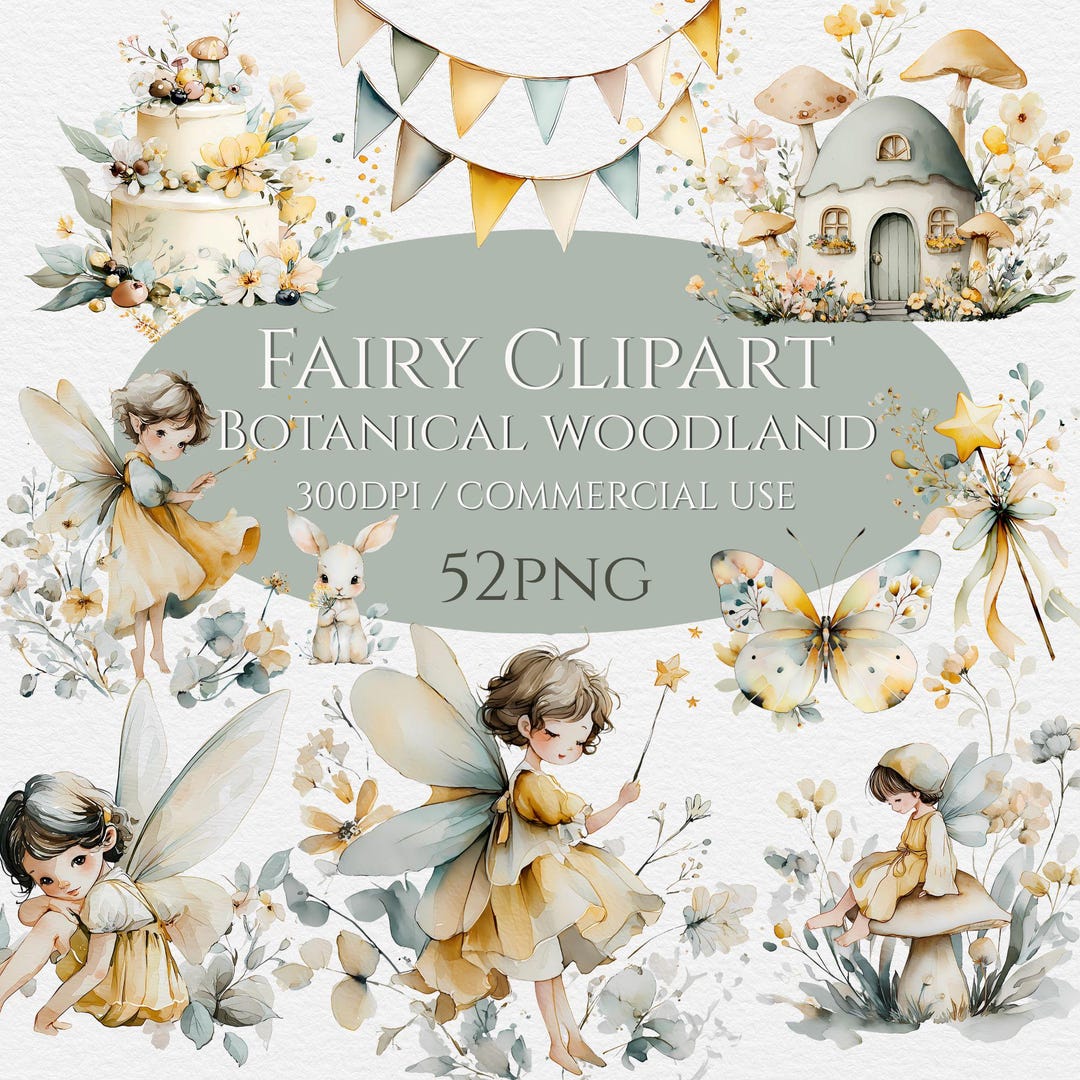 Watercolor Fairy Clipart Png Woodland Botanical Fairy Clipart Set for ...