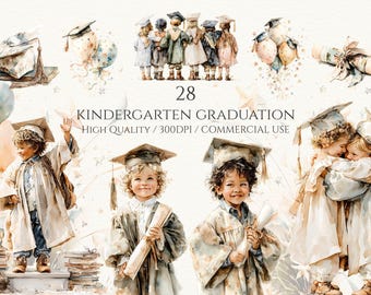 Imágenes prediseñadas de graduación de jardín de infantes en acuarela, graduado de preescolar PNG, clase de 2026, pequeño graduado, diseño de sublimación, ceremonia de ascenso escolar