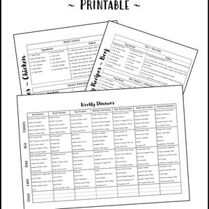 Planner settimanale per cene / 140 idee per i pasti, ricette incluse (56 pagine) (download digitale) - B&W