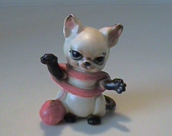 Adorable gatito siamés vintage Josef Originals de los años 60 con hilo naranja