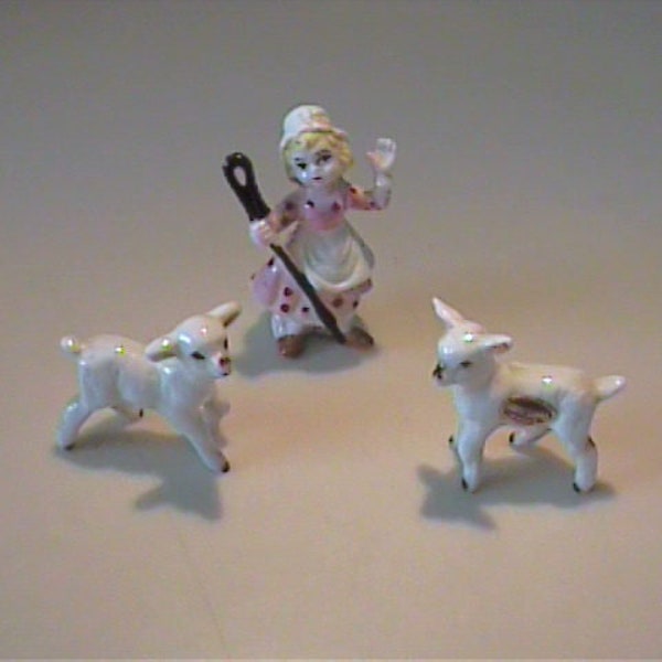 Vintage 1960's miniature bone china nursery rhyme Little Bo Peep and her sheep