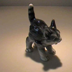 Vintage bone china Germany Goebel gray tabby arched back kitten