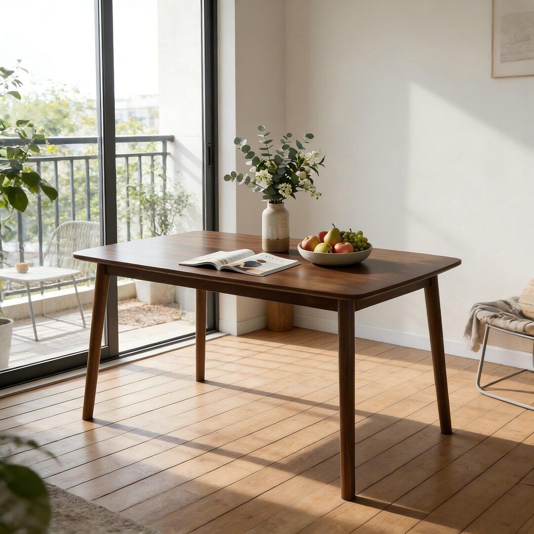 Solid Wood Dining Table, 47'' Mid Century Modern Kitchen Table, Rounded ...
