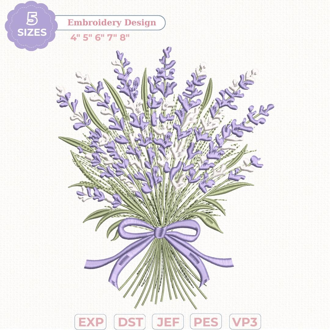 Lavender Embroidery Design Bouquet Floral, Farmhouse Rustic Flower ...