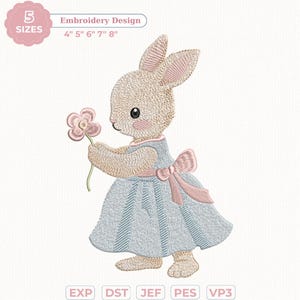 Easter Bunny Embroidery Design, Cute Rabbit with Flower, Spring Embroidery File, Easter Baby Girl Design