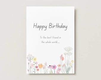 Wildflower Floral Happy Birthday Card Editable Canva Template - Etsy