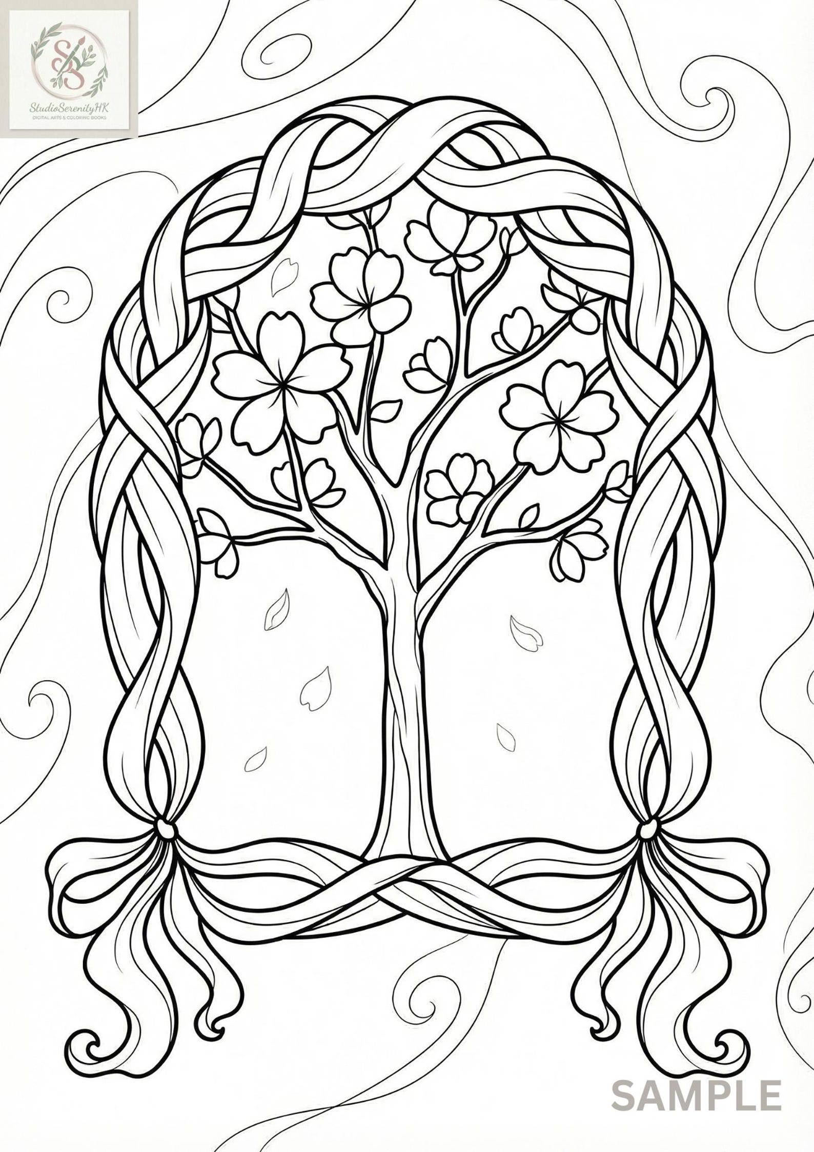 Macrame Coloring Cherry Blossom Coloring Page Printable | Macrame Rope Oval Boho Adult ...