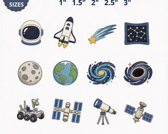 Space Exploration Embroidery Bundle, Astronomy Machine Embroidery Files, Astronaut Rocket Galaxy Moon Telescope Designs, Instant Download