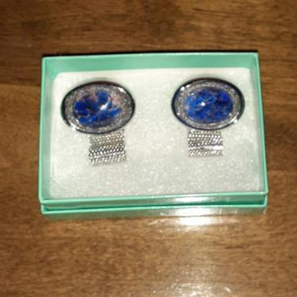 Lapis Lazuli Cufflinks Bullet Back Wrap Around Mesh