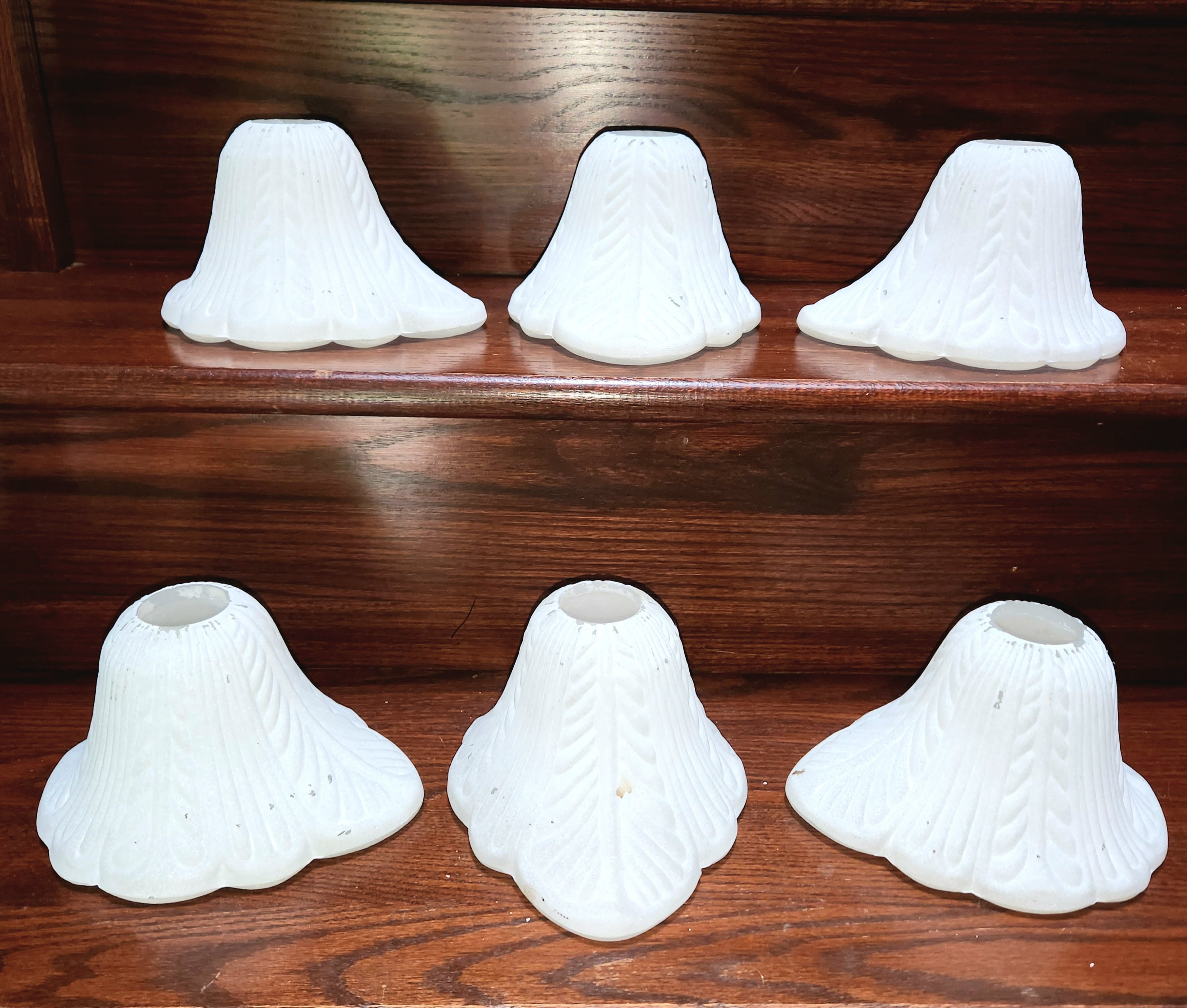 Art Deco Chandelier Shade Heavy Glass Frosted White 1 5/8\, image size:3000x2549