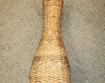 Hand Made Rattan Vase, Umbrella Holder, 22" Tall, 9" Diameter Base, 5" Opening - Boho Chic, Beach Decor VINTAGE