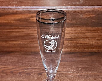 THREE MICHELOB Beer Horn Glasses,  Set of 3 w/Silver Rim Ritzenhoff Pint .4L NEW