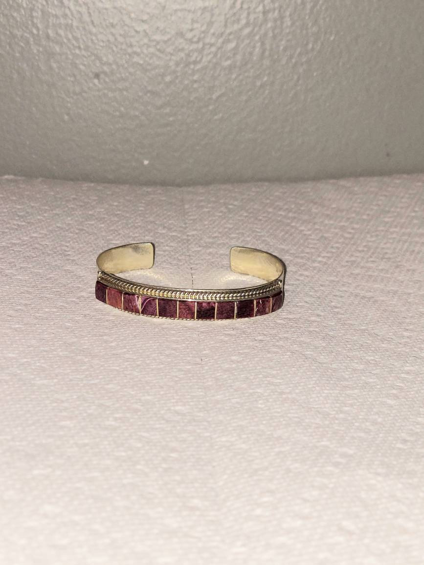 Vintage Navajo Signed R.TOM STERLING Silver Onyx Cuff