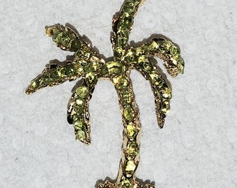 Volcanic Olivine Stones in Palm Tree Brooch Made in Hawaii New, Old Stock 2" long x 1.5" wide