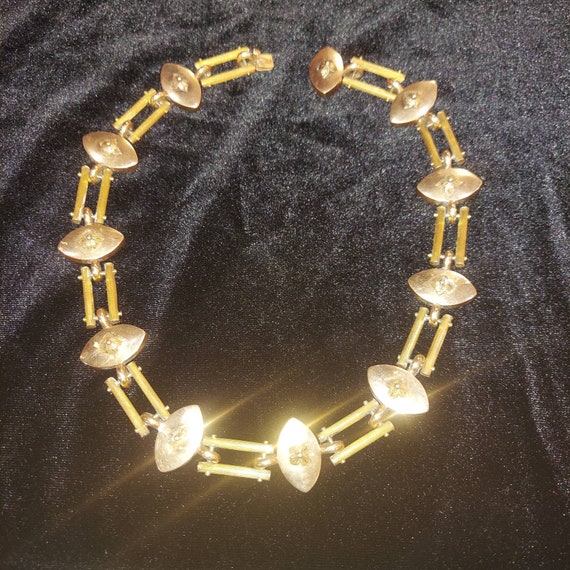 Articulated Brass Necklace 3D Flowers on Diamond … - image 3