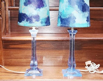 PAIR Lucite Table Lamps in Cobalt Blue 15" Tall available w/ PAIR of Upcycled Shades, Shades Sold Separately