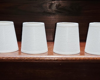 FOUR Linen Finish Drum Candleabra Shades Chandlelier, Sconce, Buffet  4" Tall  3" Top Opening 4" Bottom EUC
