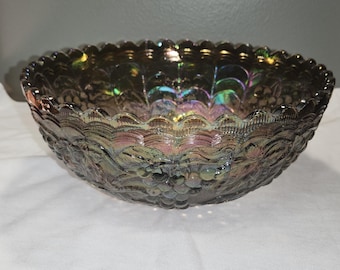Vintage Amber Carnival Bowl by Imperial Glass Grapes 9.25" Diameter 3.5" Tall