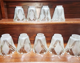 Frosted Glass Shades Art Deco Style with Clear, 2 Groove, Raised "X" Pattern 2-1/8" Fitter 5" Tall 5" Bottom Opening 9 Available, Sold Indiv