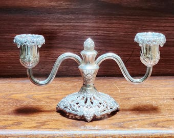 PAIR Reed and Barton "Burgundy" Silverplate Double Candleabras 1930's 9.5" wide  x 5" tall