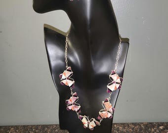 Butterfly Necklace and Earrings, Zuni Hand Made Jewelry-Agate, MOP, Coral, Onyx in Sterling Silver NEW