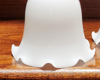 White Glass Tulip Shade with Ruffled Edge 4.5" Tall 5" Bottom Opening  2" Fitter, 4 Available, Sold Individually Mint