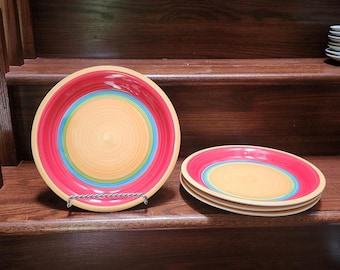 4 Royal Copenhagen "Mambo" Dinner Plates, Rainbow Striped, 10-3/4" Diameter MINT Condition