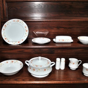 Petite Flowers by Fine China of Japan Dinner Plates, Covered Vegetable, Salt Pepper, Butter Dish, Serving Bowls