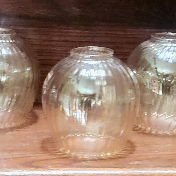 Iridescent Glass Globes, Swirled Texture, Amber Tone 4.75" Tall 3.25" Bottom Opening 2" Fitter FIVE Available Sold Individually