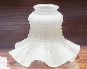 Frosted, Hobnail Glass Tulip Shade with Ruffled Edge 4.75" Tall,  6.375" Bottom Opening  2.125" Fitter, 4 Available, Sold Individually