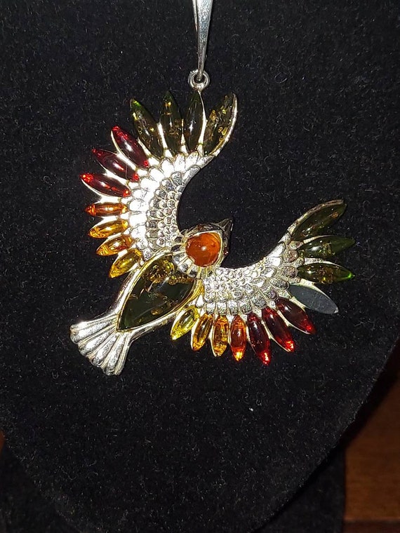 Amber and Sterling Silver Eagle Necklace 18" Chain - image 3