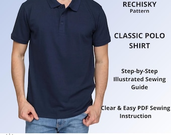 Polo Shirt Sewing Pattern PDF, Unisex Collared Top Digital Pattern, Short Sleeve Button Placket Shirt Tutorial, Sizes XXS to XXL