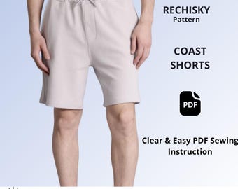 Shorts Sewing Pattern PDF, Casual Shorts Pattern, Elastic Waist Shorts with Pockets, Men's Lounge Shorts