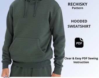Unisex Hoodie Sewing Pattern PDF, Pullover Hooded Sweatshirt Pattern, Kangaroo Pocket Hoodie, Oversized Hoodie