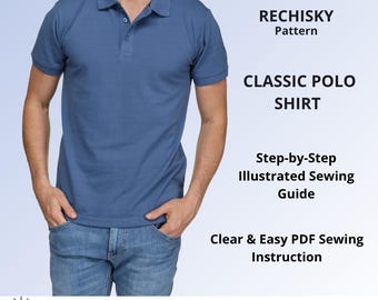 Polo Shirt PDF Pattern, Unisex Collared Tee Digital Sewing, Short Sleeve Summer Top Pattern, Sizes XXS-XXL