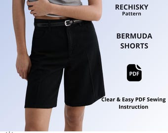 Bermuda Shorts Sewing Pattern PDF, Women's High Waisted Shorts Pattern, Tailored Summer Shorts, Printable PDF