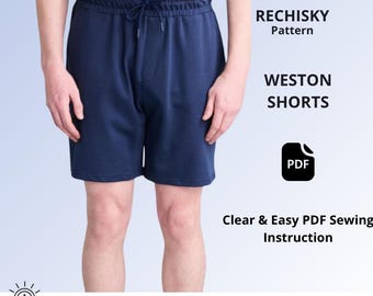 Men's Shorts Sewing Pattern PDF, Casual Shorts Pattern, Elastic Waist Shorts with Pockets, Men's Lounge Shorts, S-2XL, A4 US Letter A0