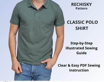 Classic Polo Shirt Sewing Pattern PDF, Unisex Collared Top Digital Pattern, Short Sleeve Button Placket Shirt, Sizes XXS to XXL