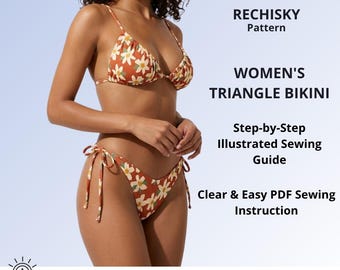 Bikini Sewing Pattern PDF, Triangle Bikini Pattern, Women's Swimsuit Pattern, Two Piece Swimwear, A4 US Letter A0