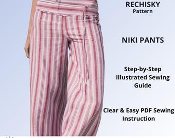 Low Waist Trousers Sewing Pattern PDF, Women's Wide Leg Pants, Relaxed Fit Pleated Design