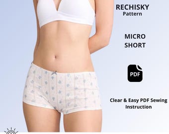 Micro Shorts Sewing Pattern PDF, High Waist Knit Shorts Pattern, Stretch Shorts, Digital Sewing Pattern, XS-XXL
